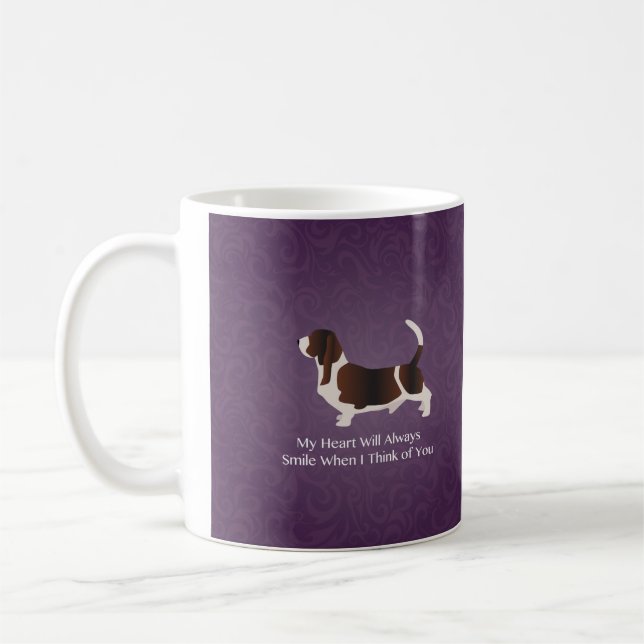 Caneca De Café Basset Hound Pensando em você Design (Esquerda)