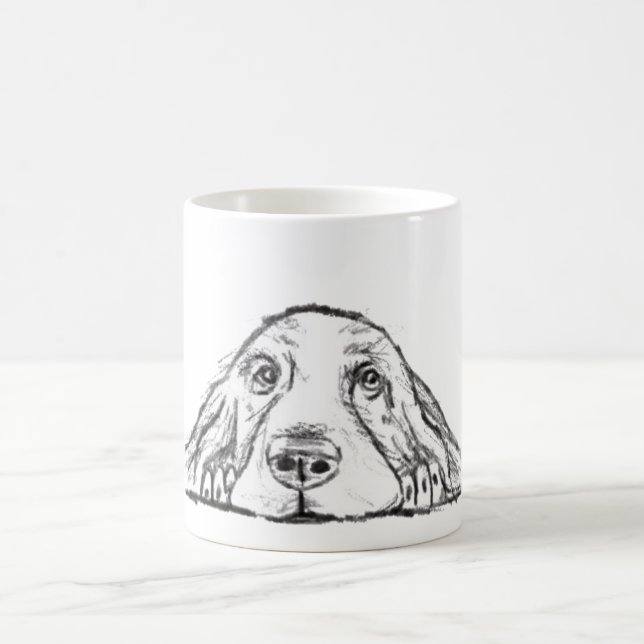 Caneca De Café basset hound preto branco simples olhos de cachorr (Centro)
