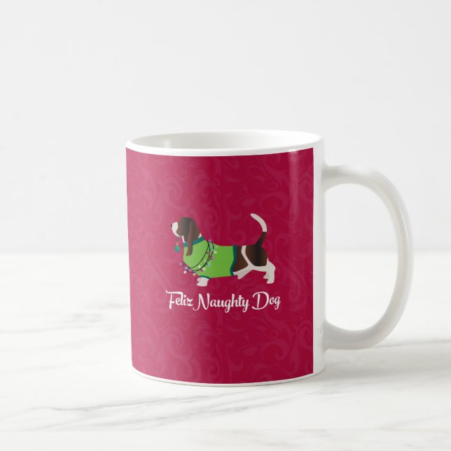 Caneca De Café Bassett Hound Christmas Feliz Naughn (Direita)