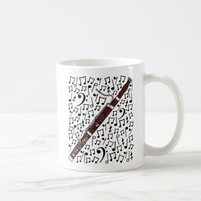 Caneca De Café Bassoon Com Notas Musicais, Músico De Woodwind (Direita)
