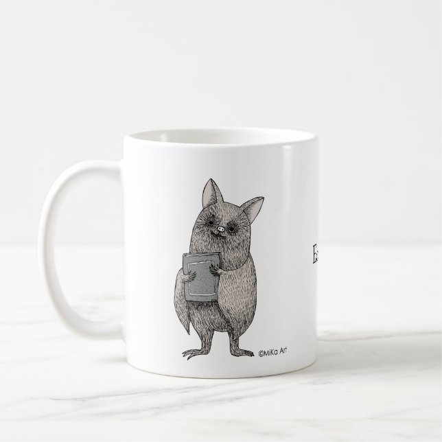Caneca De Café Bat Cachorro com Livro Macabre Nome personalizado (Esquerda)
