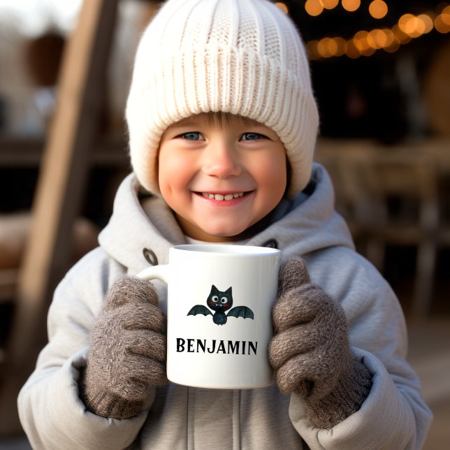 Caneca De Café Bat Negro engraçado e bonito com nome (Criador carregado)