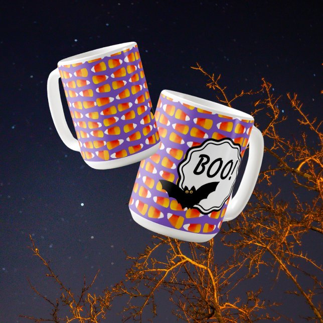 Caneca De Café Bat Preto de Milho Louco e Louco do Halloween (Such cute crazy candy corn with a sassy bat!! You can personalize by changing the text to a name.)