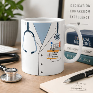 Caneca De Café Bata Branca de Médico Personalizada com Estetoscóp