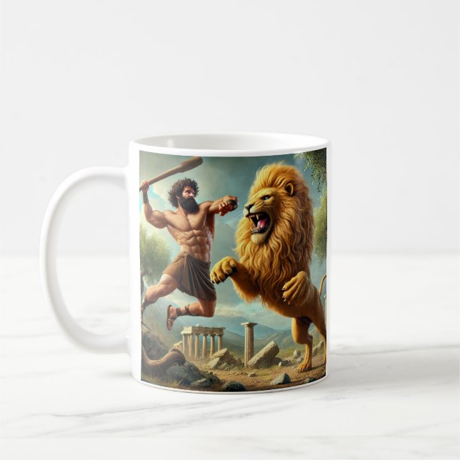Caneca De Café Batalha épica de Hércules e do Leão Nemão - Mito (Esquerda)