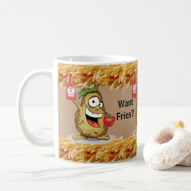 Caneca De Café Batata bege, Fritas francesas, Ketchup Mug (Com Donut)