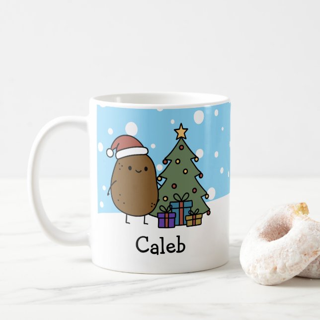 Caneca De Café Batata de Natal Fofa Personalizada Com o Seu Nome (Com Donut)