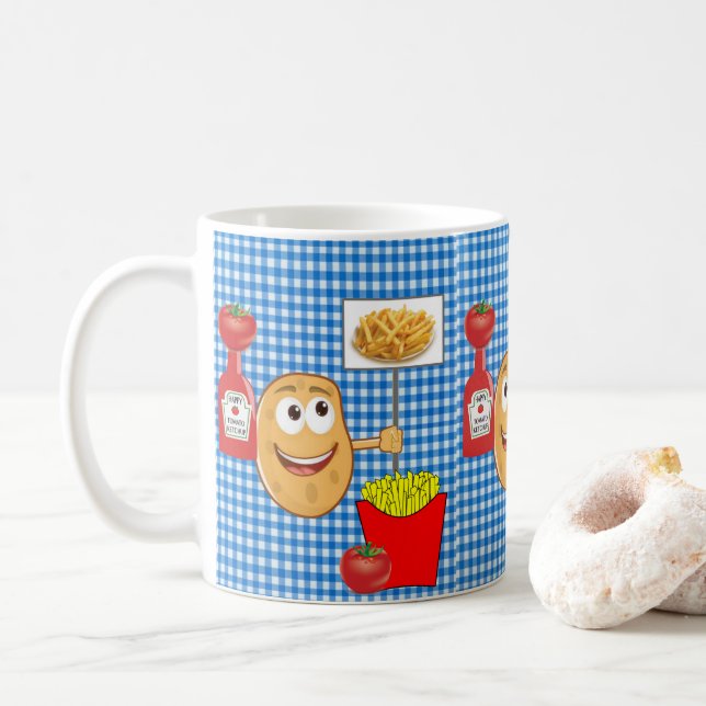 Caneca De Café Batata, Fritas Francesas, Ketchup Xadrez Mug (Com Donut)