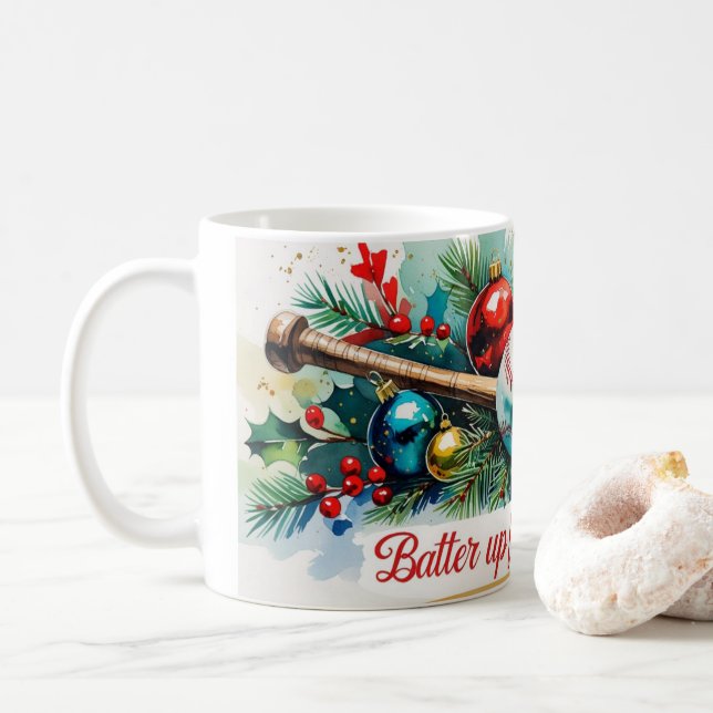 Caneca De Café Bateria de baseball no Natal (Com Donut)