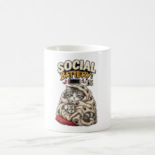 Caneca De Café Bateria Social 1% Deixem-me em Paz Cozy Gato Diver
