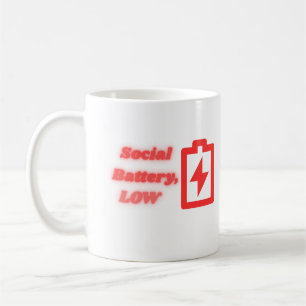 Caneca De Café Bateria Social Baixa Introvertido Engraçado Minima