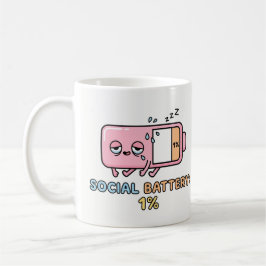 Caneca De Café Bateria Social Kawaii 1% Energia de Introvertido E