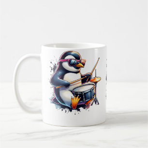 Caneca De Café Baterista Pinguim Música Banda de Rock Com Baqueta
