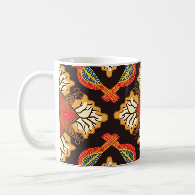 Caneca De Café Batik indonésio: motivo da fauna da flora. (Esquerda)