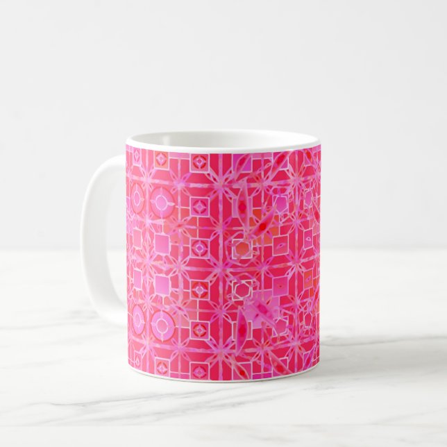 Caneca De Café Batik Tribal - tons de rosa fúcsia (Frente Esquerda)