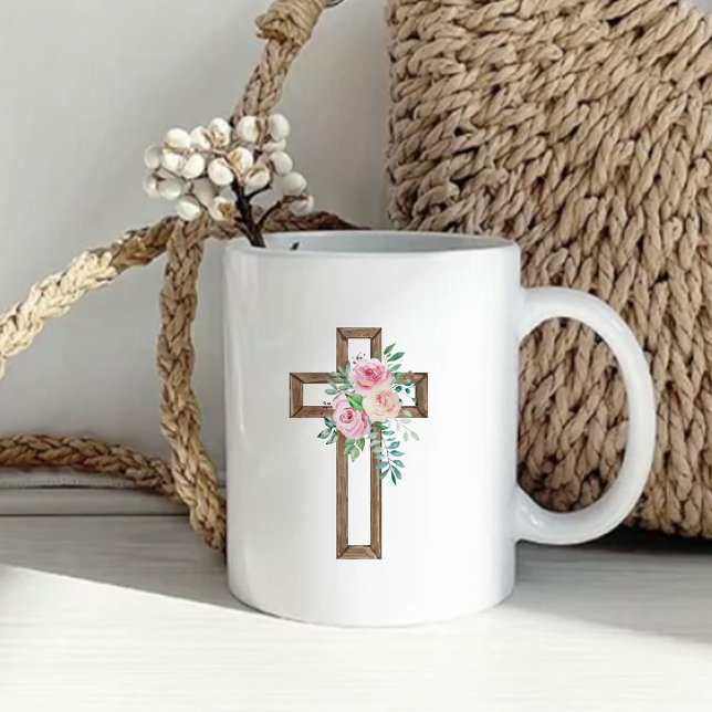 Caneca De Café Batismo da Cruz Floral (Criador carregado)