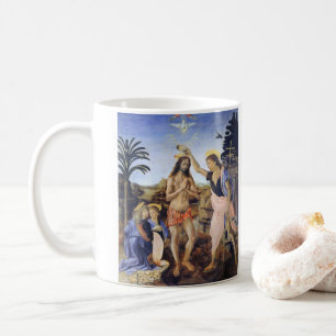 Caneca De Café Batismo de Cristo por Verrocchio, Leonardo da Vinc