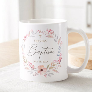 Caneca De Café Batismo Floral Rosa Corado Menina
