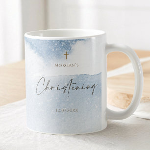 Caneca De Café Batizado de Menino Aquarela Azul