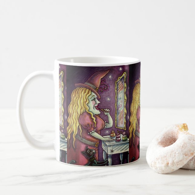 CANECA DE CAFÉ BATOM DE BRUXA, PERFUME & ESMALTE, ENGRAÇADO FOFO (Com Donut)