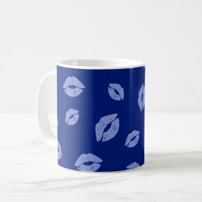 Caneca De Café Batom - Padrão Sem Costura - Ossos Azuis (Frente Esquerda)