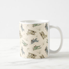 Caneca De Café Baviões de Arte Arrasteira Deco - padrão verde azu