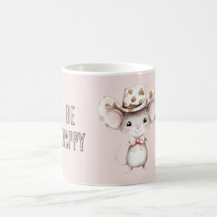 Caneca De Café Be Happy Cowgirl Mouse Rosa Bege