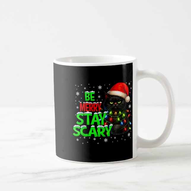 Caneca De Café Be Merry Stay Y Black Cat Funny Halloween Christma (Direita)