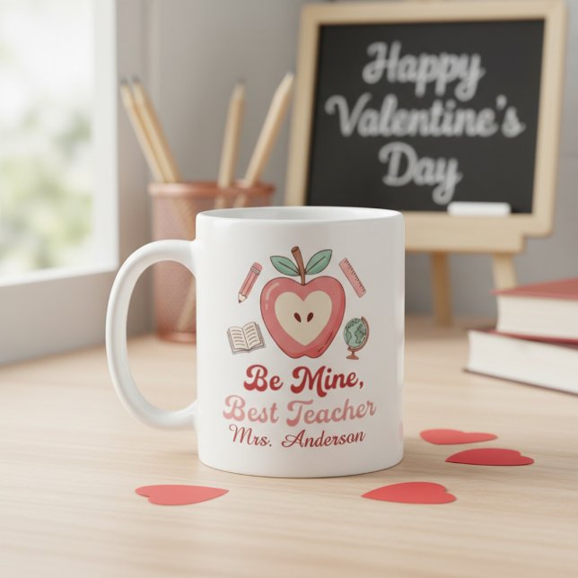 Caneca De Café Be Mine Best Teacher Valentine’s Day Personalized (Criador carregado)