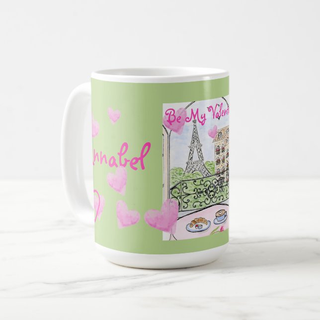 Caneca De Café Be My Valentine Paris Eiffel Tower Personalize (Frente Esquerda)