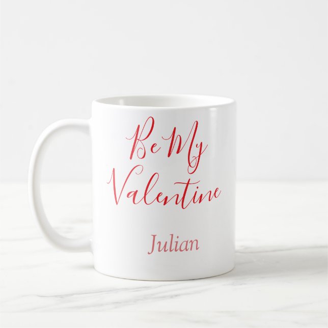 Caneca De Café Be my valentine red name elegant love couple  (Esquerda)