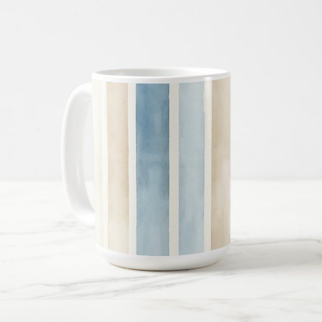 Caneca De Café Beach Blue Cream Stripes (Frente Esquerda)