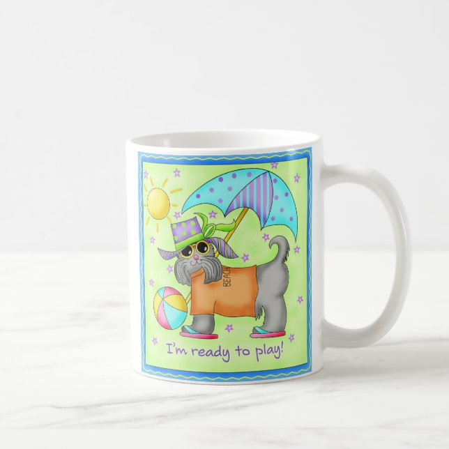 Caneca De Café Beach Dog Whimsy Art Green Blue (Direita)