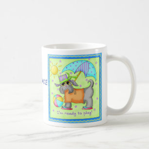 Caneca De Café Beach Dog Whimsy Art Green Blue Name Personalizar