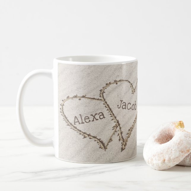 Caneca De Café Beach Hearts in Sand com Cote (Com Donut)
