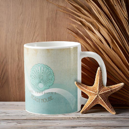 Caneca De Café Beach House Clam Shell Aqua Blue ID623