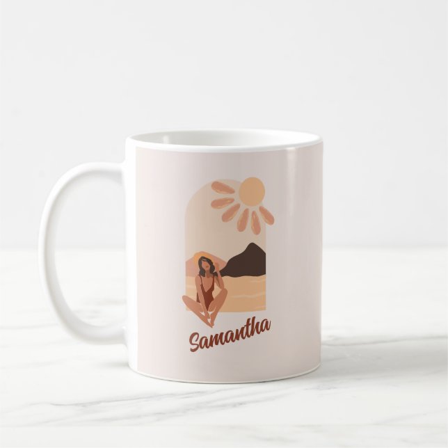 Caneca De Café Beach Summer Chill Beige Nome Personalizado Mug (Esquerda)