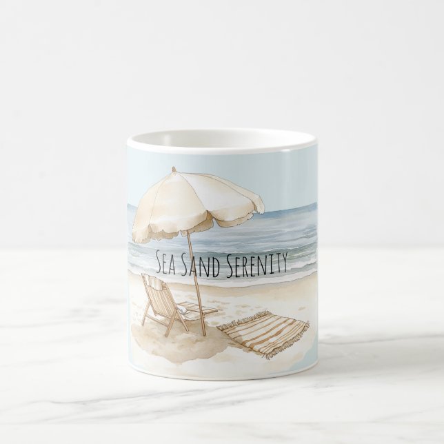 Caneca De Café Beach Umbrella Ocean Sea Sand Serenity (Centro)
