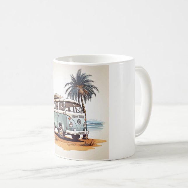 Caneca De Café  Beach Vibes Kombi Mug - Retro Surfing Serenity (Frente Esquerda)