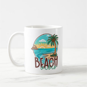 Caneca De Café Beach Vibes Sunset - Árvore Tropical de Palma e Oc