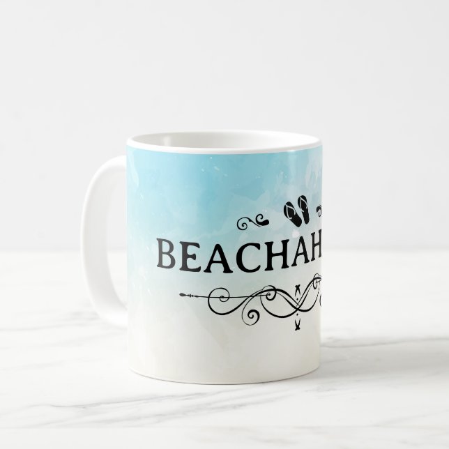 Caneca De Café Beachaholic Aquarela Praia (Frente Esquerda)
