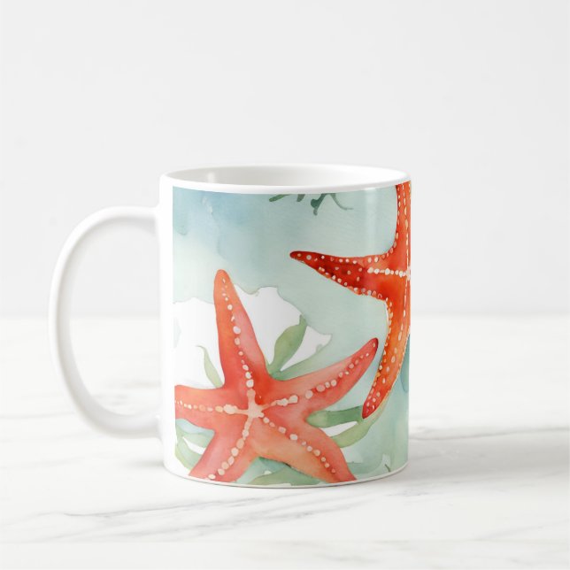 Caneca De Café Beachy Orange Starfish Seashells (Esquerda)