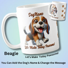 Caneca De Café Beagle - Adicionar Nome do Cachorro, Alterar Texto