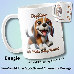 Caneca De Café Beagle - Adicionar Nome do Cachorro, Alterar Texto