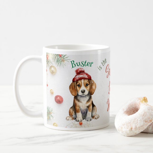 Caneca De Café Beagle de Papais noeis de Natal Personalizável (Com Donut)