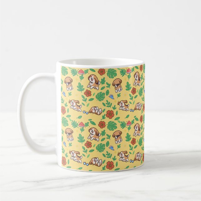 Caneca de Café Beagle Floral de Verão Kawaii Prese (Esquerda)