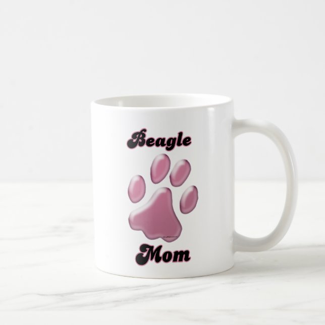 Caneca De Café Beagle Mãe Pawprint Rosa (Direita)