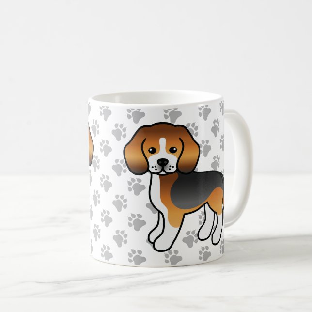 Caneca De Café Beagle Tricolor Fofo Cachorro Desenho Animado & Pa (Frente Esquerda)