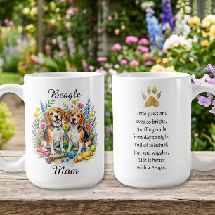 Caneca De Café Beagles em Flores com Aquarela Doce Personalizados