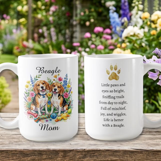Caneca De Café Beagles em Flores com Aquarela Doce Personalizados (Criador carregado)